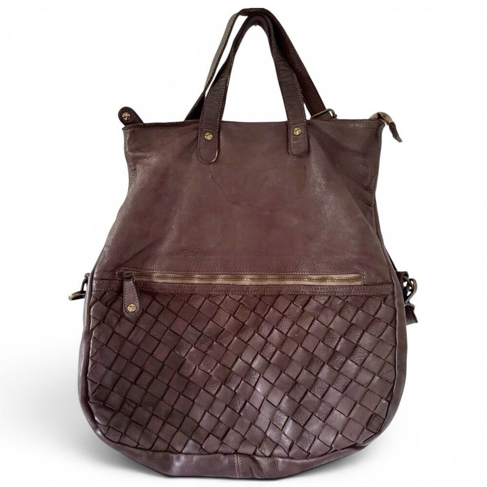 Civico 93 Italy Woven Soft Saddle Leather Hobo Shoulder Bag Purse Brown Italy